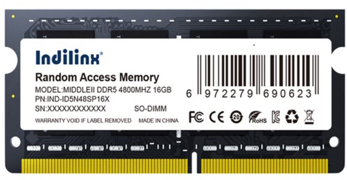 

Модуль памяти SODIMM DDR5 16GB Indilinx IND-ID5N48SP16X PC5-38400 4800MHz CL40 1.1V, IND-ID5N48SP16X