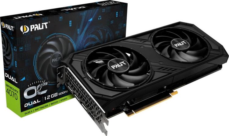 Видеокарта PCI-E Palit GeForce RTX 4070 Dual OC (NE64070S19K9-1048D) 12GB GDDR6 192bit 1920/21000MHz 5nm HDMI/3*DP RTL