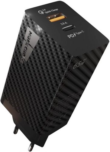 Зарядное устройство сетевое More Choice NC76S Smart 2*USB 3.0А GAN PD+QC65W быстрая зарядка Black, цвет черный