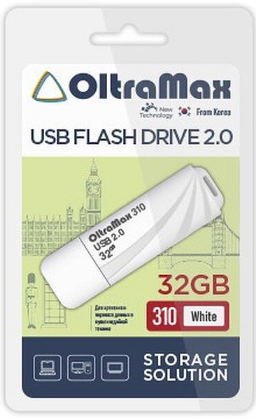 

Накопитель USB 2.0 16GB OltraMax OM-16GB-310-White 310, белый, OM-16GB-310-White