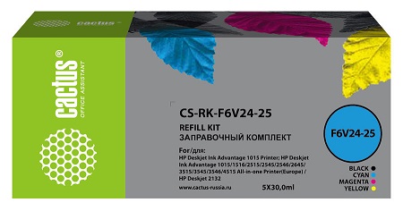 

Заправочный комплект Cactus CS-RK-F6V24-25 многоцветный 5x30мл для DJ Ink Adv 1115/2135/3635/3835, CS-RK-F6V24-25