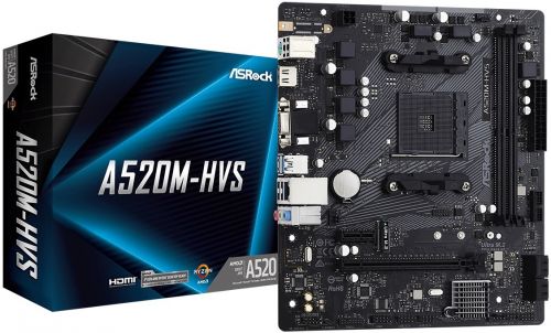 Материнская плата mATX ASRock A520M-HVS (AM4, AMD A520, 2*DDR4(4733), 4*SATA 6G RAID, M.2, 2*PCIE, 7