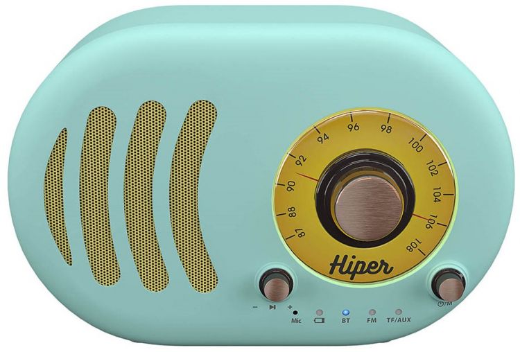 Портативная акустика HIPER RETRO S Cyan H-OT4 5 ВТ, 60 Гц - 18 кГц, 1800 мАч, BT 5,0, Hands-free, Micro-USB