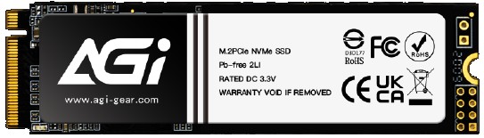 Накопитель SSD M.2 2280 AGI AI198 512GB, 3000/2000MB/s, PCIe 3.0 x4, NVME, 3D TLC, 300 TBW, MTBF 1.6M