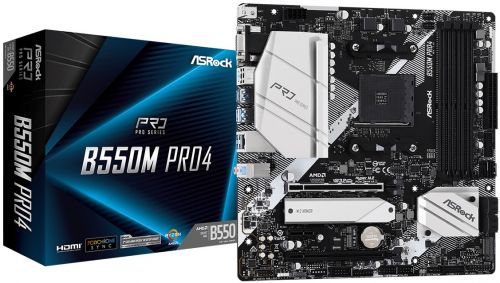 Материнская плата mATX ASRock B550M PRO4 (AM4, AMD B550, 4*DDR4(4733+), 6*SATA 6G RAID, 2*M.2, 3*PCI