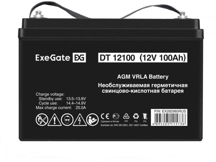 Батарея аккумуляторная Exegate DT 12100 EX282985RUS (12V 100Ah, под болт М6)