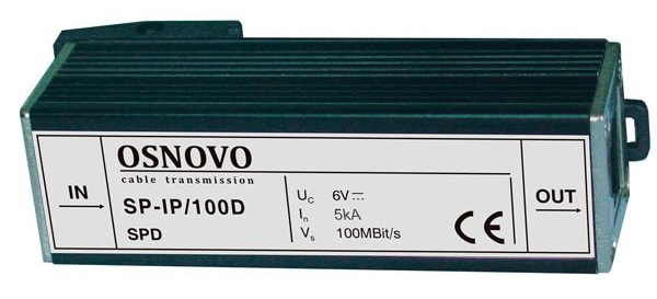 

Грозозащита OSNOVO SP-IP/100D для локальной вычислительной сети (скорость до 100Мб/с). Двухступенчатая защита. Макс. длительное рабочее напряжение (Uс, SP-IP/100D