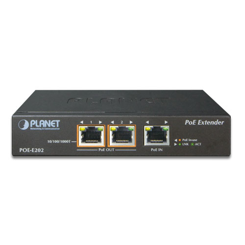 Удлинитель Planet POE-E202 1-портовый PoE+ в 2-порта 802.3af/at Гигабитный PoE экстендер разработанный специально для point to multipoint использовани 1 port 802 3at poe to 2 port 802 3af at gigabit poe extender