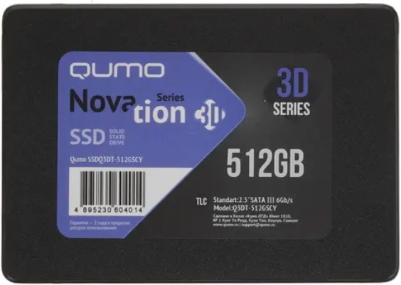 Накопитель SSD 2.5'' Qumo Q3DT-512GSCY Novation 512GB SATA 6Gb/s 3D TLC 560/520MB/s IOPS 45K/80K MTBF 1.5 TBW 300