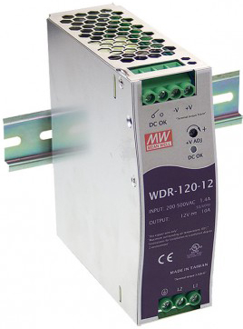 

Преобразователь AC-DC сетевой Mean Well WDR-120-12 источник питания 12В с универсальным входом от 180 до 550 В AC, мощность 120Вт, WDR-120-12