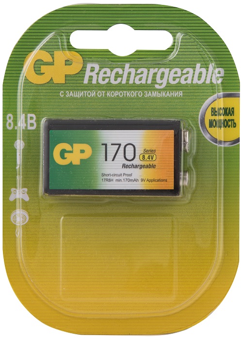 Аккумулятор GP 17R8H 8.4V, 1шт, 170mAh, size E Крона