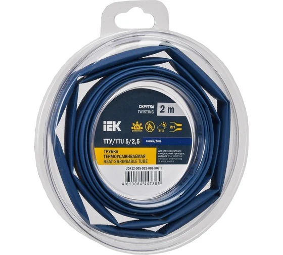 

Трубка термоусадочная IEK UDR12-005-D25-002-K07-T ТТУ нг-LS 5/2,5 синяя (2м/упак), UDR12-005-D25-002-K07-T