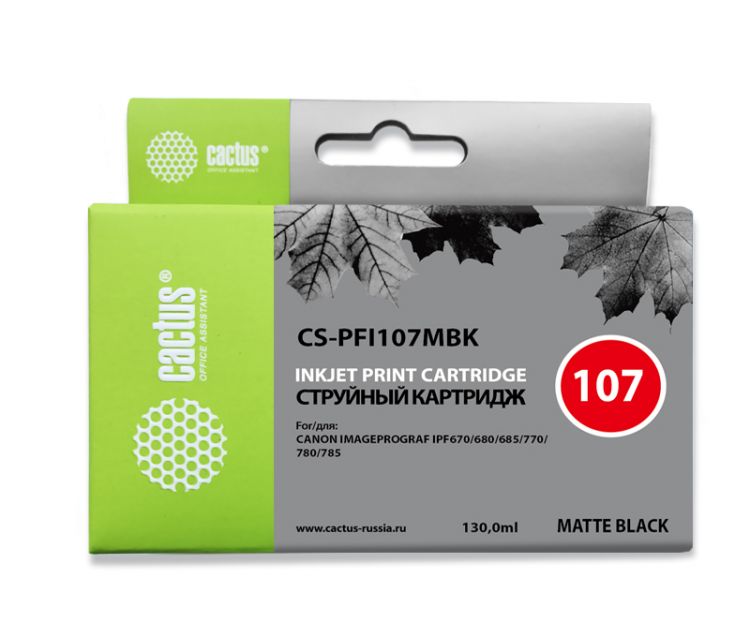 

Картридж Cactus CS-PFI107MBK черный матовый (130мл) для Canon IP iPF670/iPF680/iPF685/iPF77, CS-PFI107MBK