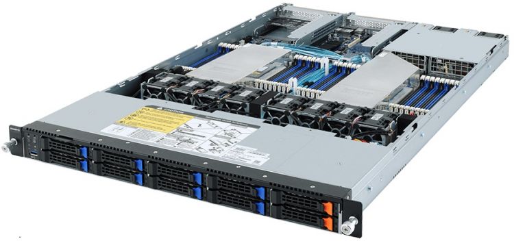 Серверная платформа 1U GIGABYTE R182-Z91 2*SP3, 32*DDR4(3200), 8*2.5" SATA/SAS, 2*2.5" NVMe HS, M.2, 2*PCIE, 2*Glan, Mlan, 3*USB 3.0, VGA, 2*1200W