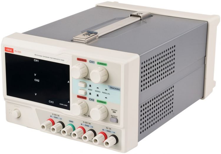 Источник питания RGK PS-3325 трехканальный, 1 и 2 канал 0 до 32В/5А, 3 канал 5В/3А, работает от сети 110 В или 220 В smesitel dlya kukhni kordi kd 3325 d6