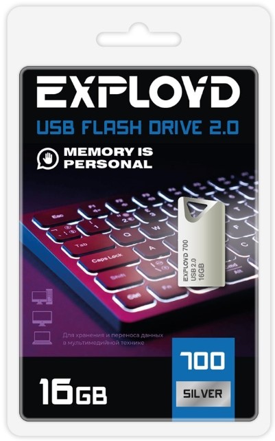 Накопитель USB 2.0 16GB Exployd EX-16GB-700-Silver 700 серебро металл, mini