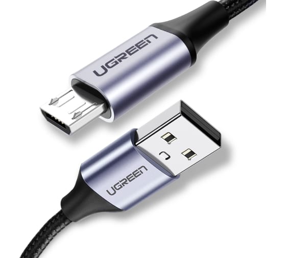 

Кабель UGREEN US290 60148 USB 2.0 A/Micro USB, Nickel Plating Alu Braid, 2м, grey/black, US290