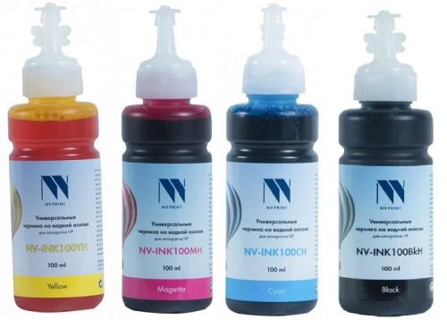 Чернила NVP NV-INK100H-4 универсальные на водной основе для аппаратов HP, комплект 4 цвета по 100 ml