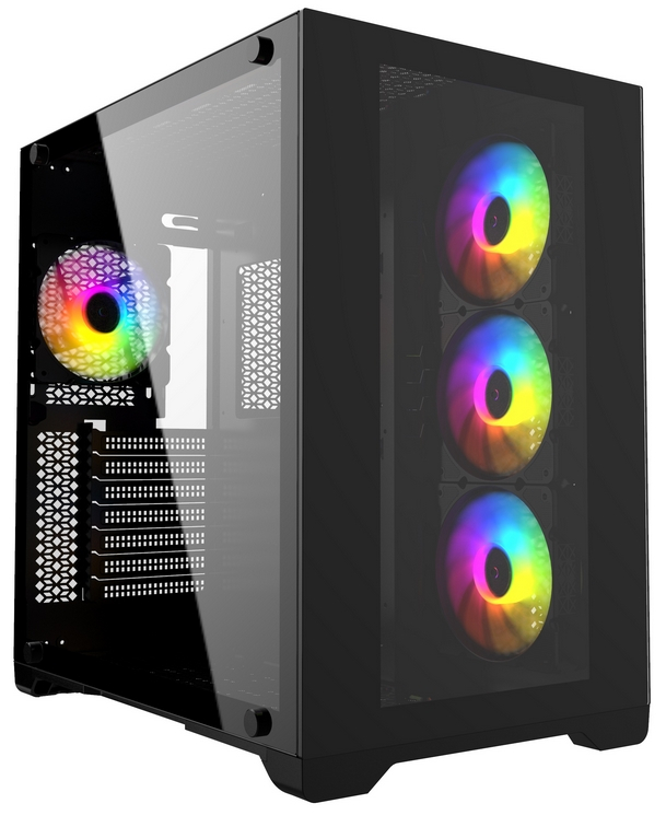 

Корпус ATX Powercase CVBA-L4 чёрный, без БП, закаленное стекло, 4*120mm 5-color fan, CVBA-L4