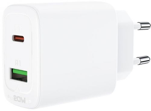 Зарядное устройство сетевое ACEFAST A25 двухпортовое, 20W, USB Type-C/USB Type-A, белое
