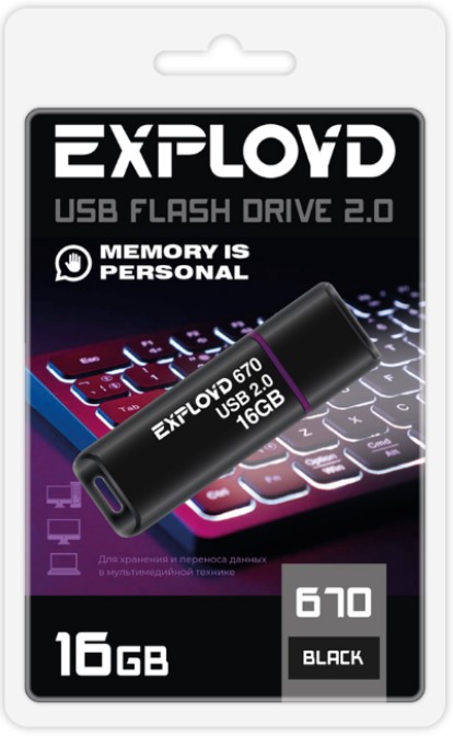 Накопитель USB 2.0 16GB Exployd EX-16GB-670-Black 670 чёрный