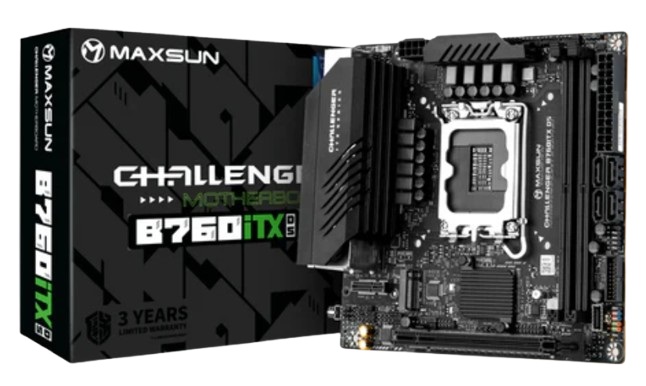 Материнская плата mini-ITX MAXSUN MS-Challenger B760ITX D5 (LGA1700, B760, 2*DDR5 (8000), 4*SATA, 2*M.2, PCIe, 2*HDMI, 2*DP, 4*USB 3.2, 6*USB 2.0, USB