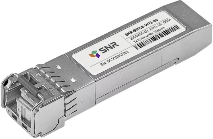 

Модуль SFP28 SNR SNR-SFP28-W73-20 WDM, 25GBASE, разъем LC, дальность до 20км, 1270нм, SNR-SFP28-W73-20