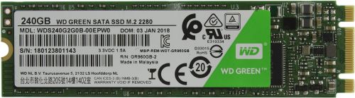 Накопитель SSD M.2 2280 Western Digital WDS240G2G0B WD Green 240GB TLC 3D NAND SATA 6Gb/s 540/465MB/s IOPS 37K/68K MTTF 1.75M RTL