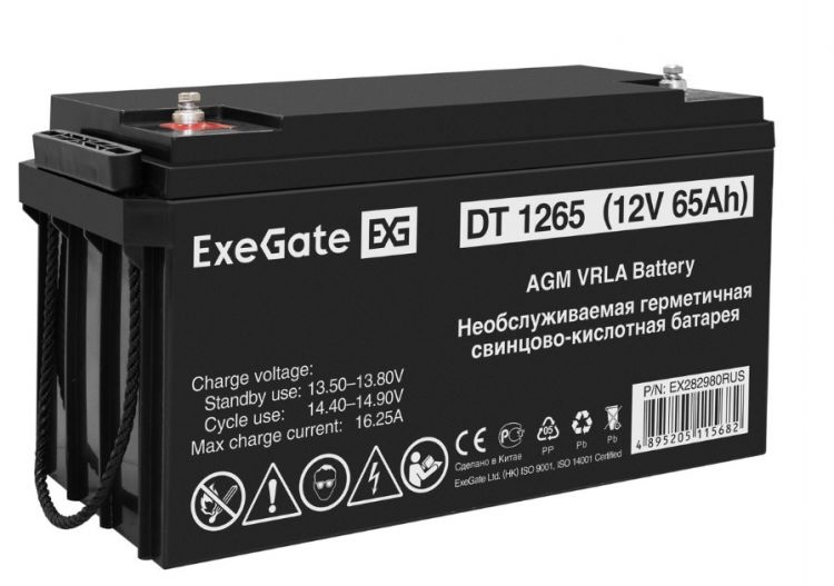 Батарея аккумуляторная Exegate DT 1265 EX282980RUS (12V 65Ah, под болт М6) батарея exegate 12v 5ah exs1250 es255175rus