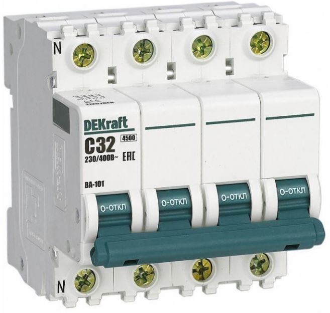 

Автоматический выключатель DEKraft 11257DEK 3P+N 32А х-ка C ВА-101 4,5кА, 11257DEK