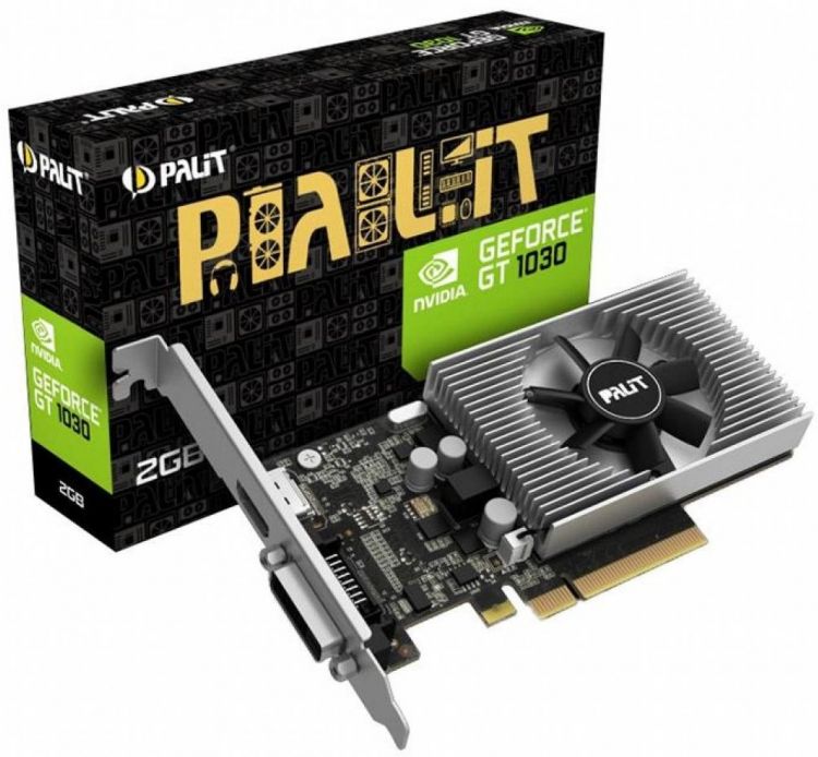 Видеокарта PCI-E Palit GeForce GT 1030 (NEC103000646-1082F) 2GB GDDR4 64bit 1151/2100MHz DVI-D(HDCP)/HDMI RTL