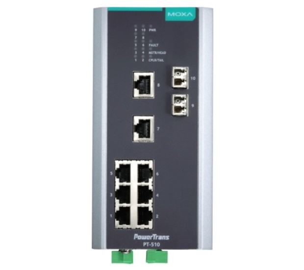 

Коммутатор управляемый MOXA PT-510-SS-LC-HV DIN-Rail switch, 8 x 10/100BaseT(X), 2 x 100BaseFX SM, LC connectors, 1 power supply, PT-510-SS-LC-HV