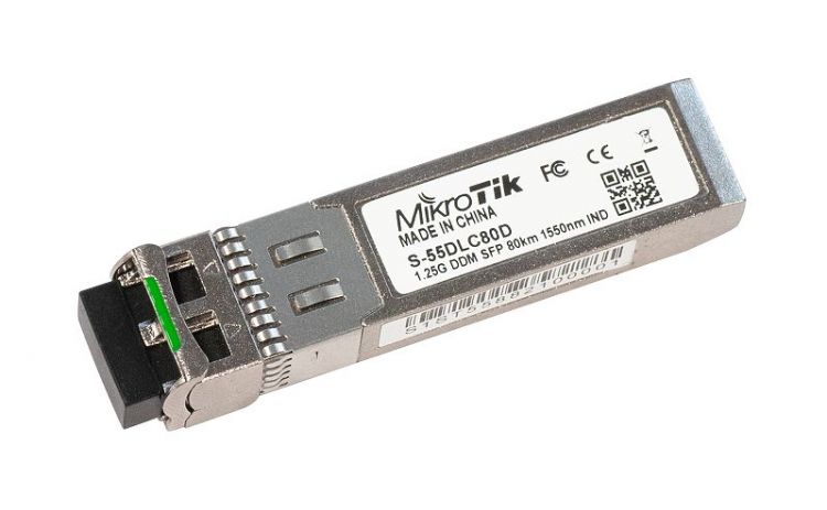 Трансивер Mikrotik S-55DLC80D 1.25Гбит/с, дальностью связи до 80 КМ. длина волны 1550 НМ