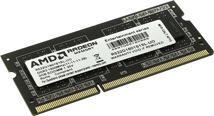 

Модуль памяти DDR3 2GB AMD R532G1601S1SL-U 1600MHz black Non-ECC, CL11, 1.35V, RTL, R532G1601S1SL-U