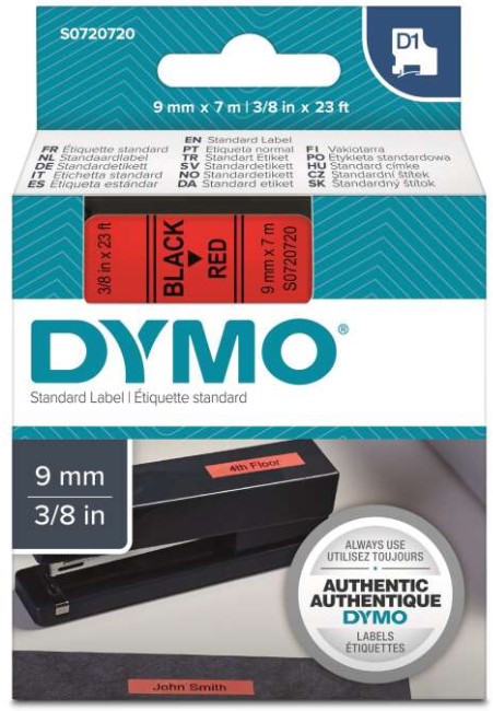 Картридж Dymo S0720720 с лентой 9 мм х 7 м. , пластик, черный шрифт/красная лента