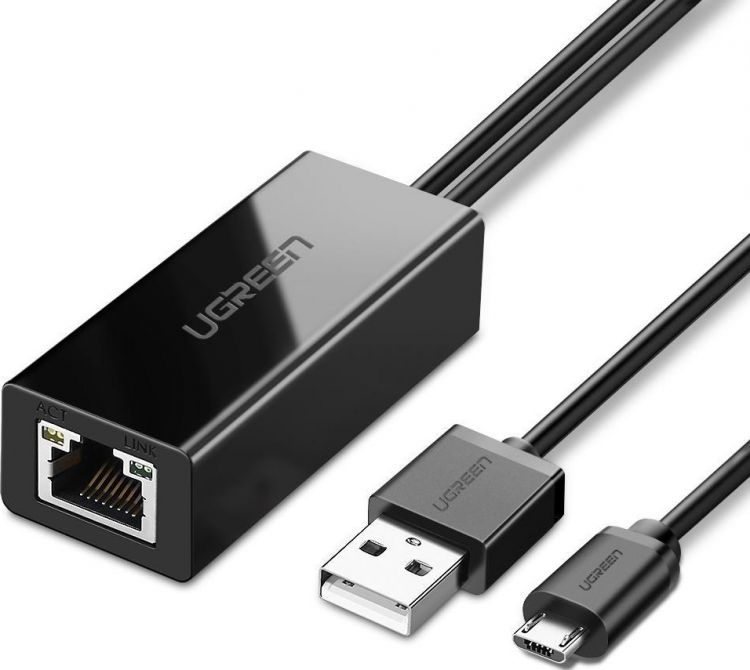 

Адаптер UGREEN 30985 LAN Ehernet/micro USB/USB Type-А, 100Mbps, черный, 30985