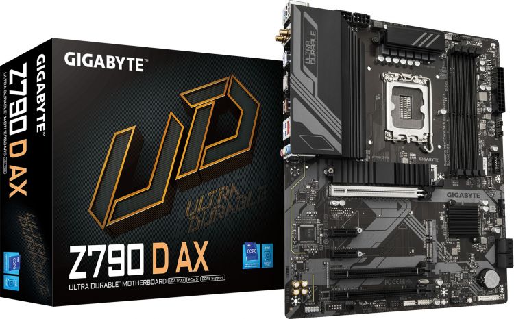 Материнская плата ATX GIGABYTE Z790 D AX (LGA1700, Intel Z790, 4*DDR5 (7600), 4*SATA 6G RAID, 3*M2, 3*PCIe, 2.5Glan, WiFi, BT, HDMI, DP, 5*USB 3.2, US