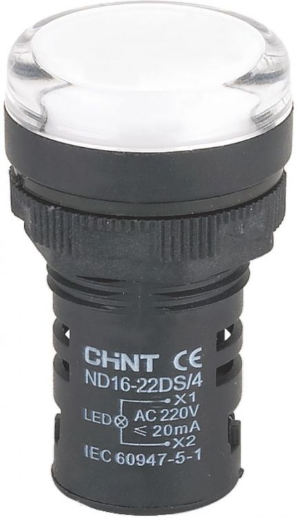 

Индикатор CHINT 828112 ND16-22DS/2C белый, компактный, встр. резистор, IP65 AC/DC24В, 828112