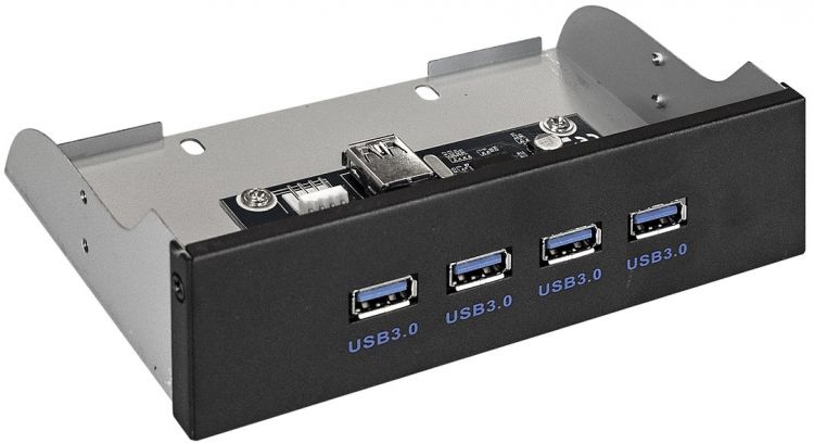 Планка Exegate U5H-625 EX289290RUS USB на переднюю панель, 5,25", 4*USB3.0, черная, металл, подсоед. к MB