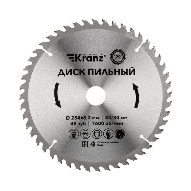 

Диск KRANZ KR-92-0130 пильный 254 мм х 48 зуб х 32/30 мм, KR-92-0130