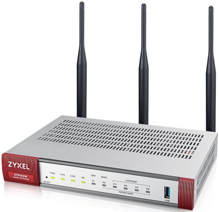 Межсетевой экран ZYXEL ZyWALL ATP100W 2xWAN GE (1xRJ-45 и 1xSFP), 4xLAN/DMZ GE, 802.11a/b/g/n/ac (2,4 и 5 ГГц), 1xUSB3.0, AP Controller (8/24), Sandbo цена и фото