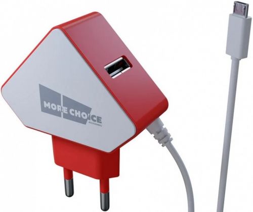 Зарядное устройство сетевое More Choice NC42m 2*USB 1.5A для micro USB со встроенным кабелем White R, цвет белый NC42m White Red - фото 1