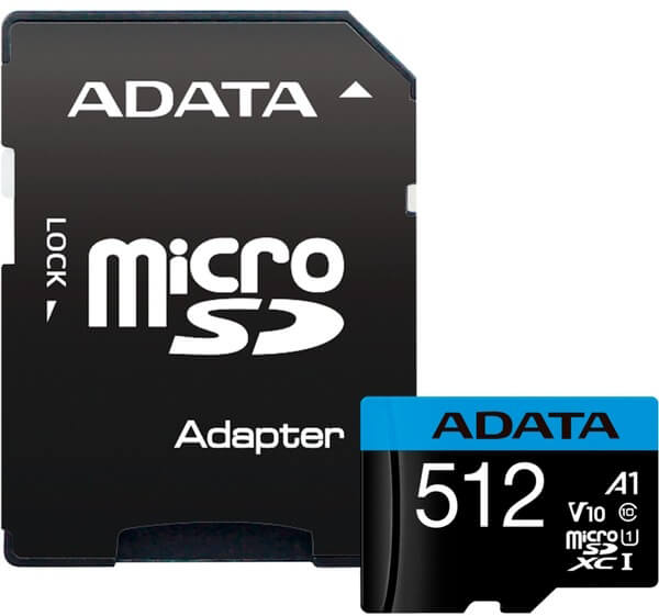 Карта памяти MicroSDXC 512GB A-Data AUSDX512GUICL10A1-RA1 UHS-I Class 10 A1 100/25 MB/s (SD адаптер)