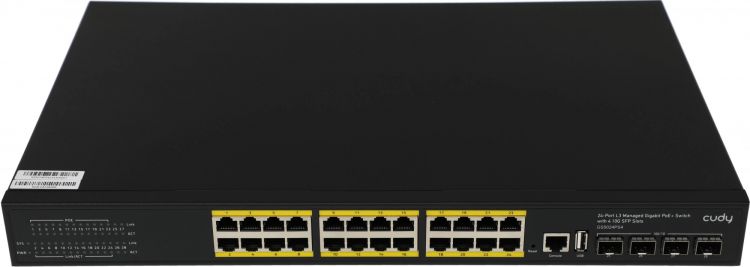 

Коммутатор управляемый Cudy GS5024PS4-400W Layer 3 24 Ports 10/100/1000M PoE, 24 Gigabit Ethernet ports + 4 10 Gigabit uplink SFP+ optical ports + 1 U, GS5024PS4-400W