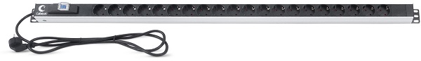 

Блок розеток Cabeus PDU-16-20S-B для шкафов, вертикальный, 20 розеток Schuko, 16А, автомат защиты, алюминиевый корпус, шнур с вилкой Schuko 2 м, PDU-16-20S-B