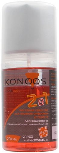 Набор Konoos KT-200DUO для ЖК-экранов (спрей 200 мл + салфетка) с силиконом, двухкомпонентный