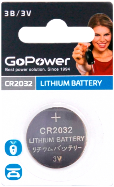 

Батарейка GoPower CR2032 00-00023780 BL1 Lithium 3V (1/50/2000), CR2032