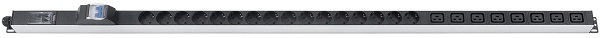 Блок розеток Cabeus PDU-32-16S-8C19-B-T для шкафов, вертикальный, 16 розеток Schuko, 8 розеток IEC 320 C19, 32А, автомат защиты, алюминиевый корпус, к блок розеток цмо rem 16 r 16 8s v 440 1 8 b 8 розеток 1 8 м серый