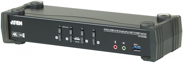 цена Переключатель KVM Aten CS1924M-AT-G 4-портовый, USB 3.0, DisplayPort, с поддержкой 4K и MST, кабели в комплекте