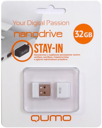 

Накопитель USB 2.0 32GB Qumo QM32GUD-NANO-W Nano, белый, QM32GUD-NANO-W